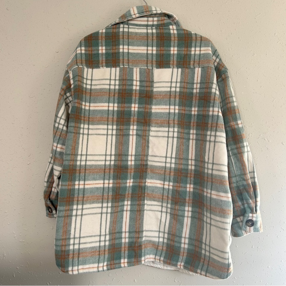 Forever 21 Cream Green Flannel Shacket Jacket Button Down Fall Comfy Oversized - Picture 4 of 6
